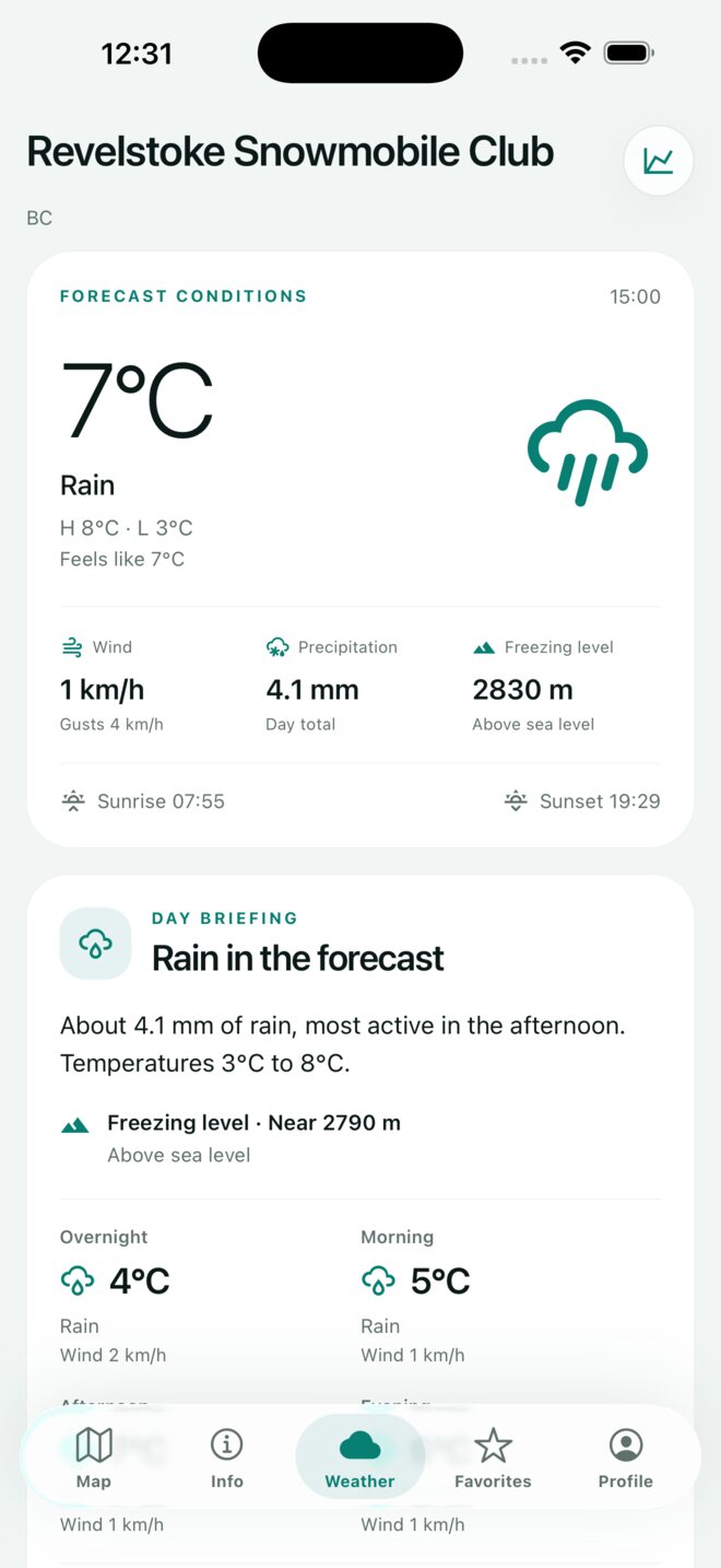 Born to Ride app detailed weather forecast