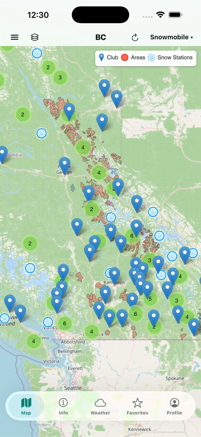 Born to Ride app map showing riding information